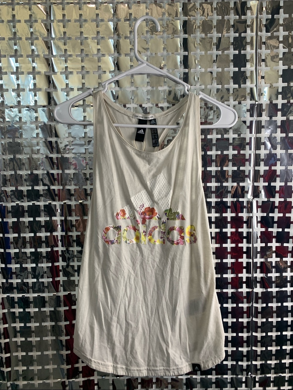 Adidas Cream Tank with Multicolor Floral Logo
